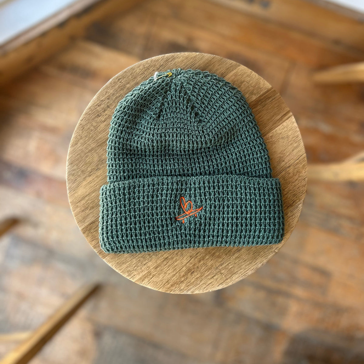 Beart - Waffle Knit Beanie - Green / Orange