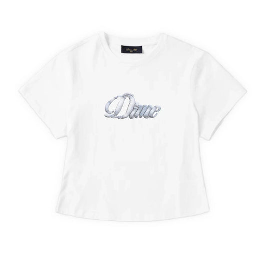 Dime -  Cursive Denim Baby T - White