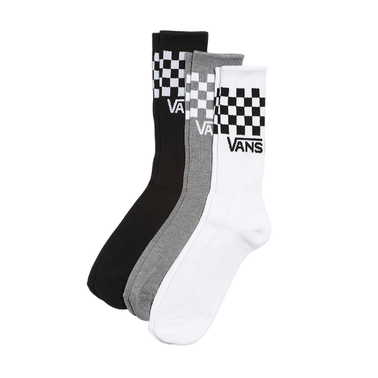 Vans - Classic 3 Pack Checkerboard Crew Socks - Grey/White/Black