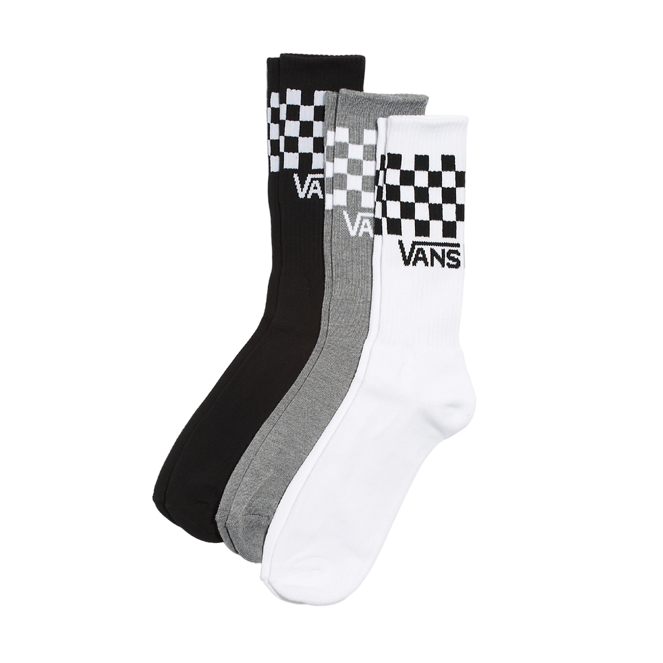 Vans - Classic 3 Pack Checkerboard Crew Socks - Grey/White/Black